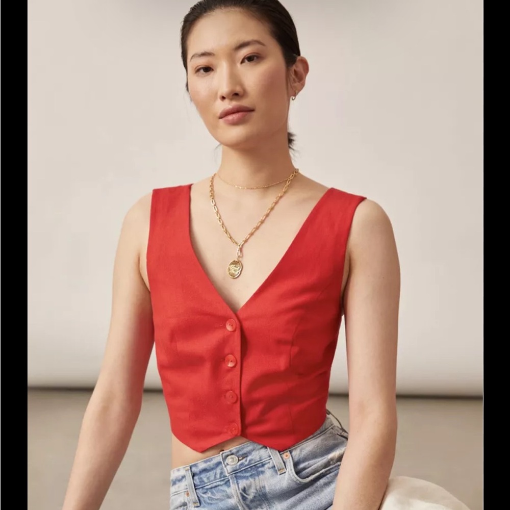 Anthropologie red button up vest, size small